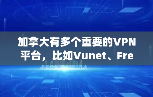 加拿大有多个重要的VPN平台，比如Vunet、FreeFlow和_net。这些平台通常提供免费或低费用的VPN服务。以下是一些关于加拿大VPN测速的一些信息